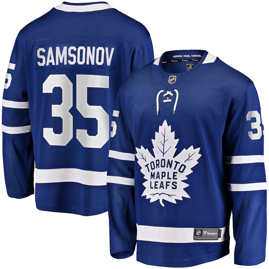 Men Toronto Maple Leafs #35 Ilya Samsonov Fanatics Branded Blue Home Breakaway Player NHL Jersey